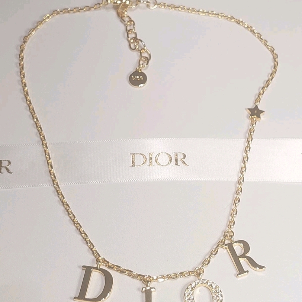 Dior Name Spell Out Signature  Gold Letter Charm Necklace